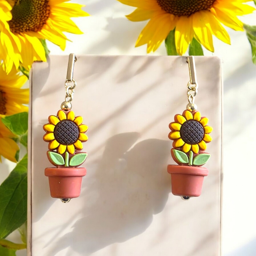 Handmade Sunflower Pot Earrings